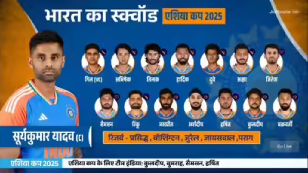 BCCI Asia Cup announcement.
Indian cricket team full squad, Asia Cup 2025 fixtures UAE